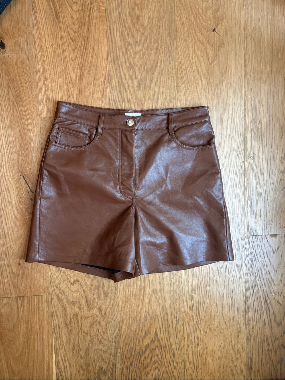Wilifred Faux Leather Brown High-Rise Shorts